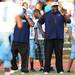 Skyline head coach Rod Jones watches from the sidelines during the first quarter against Dexter at Dexter on Friday night.